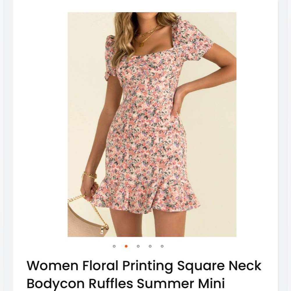 Joslyn Woman Floral Print Square Neck Bodycon Ruffles Summer Mini Dress